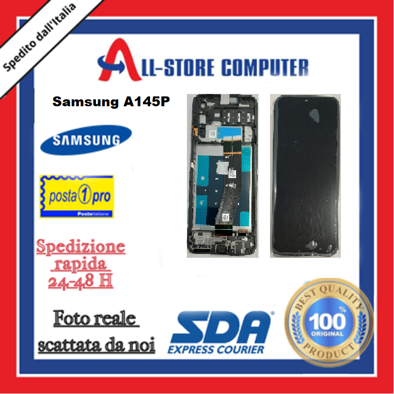 Display per SAMSUNG A145P/A145R SERVICE PACK SENSA FRAME Originale Nero