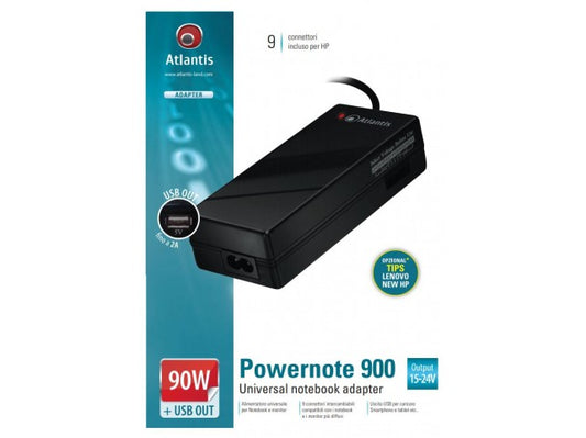 ATLANTIS POWERNOTE 900 UNIVERSAL NOTEBOOK ADAPTER 90W + USB OUT