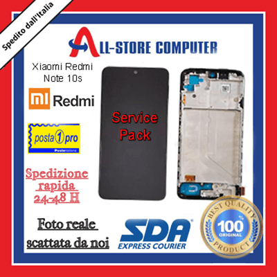 Display per XIAOMI PER REDMI NOTE 10s 4G Service Pack Originale Nero