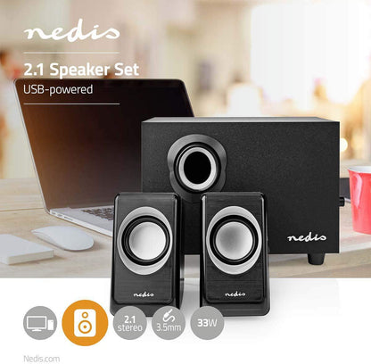 NEDIS Altoparlante per PC - 33 W - Connettore da 3.5 mm - Alimentazione USB - Nero - All-Store Computer